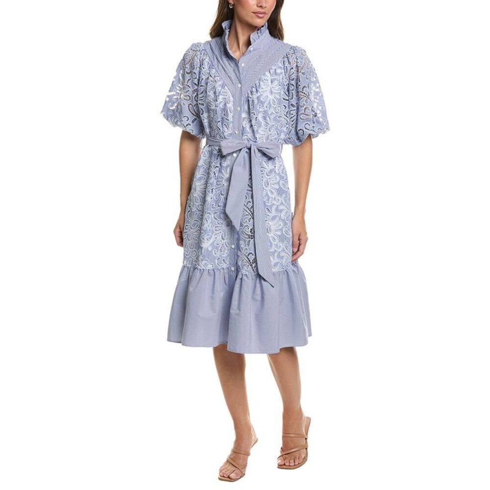 Gracia Womens  Floral Lace Stripe A-Line Dress, Blue